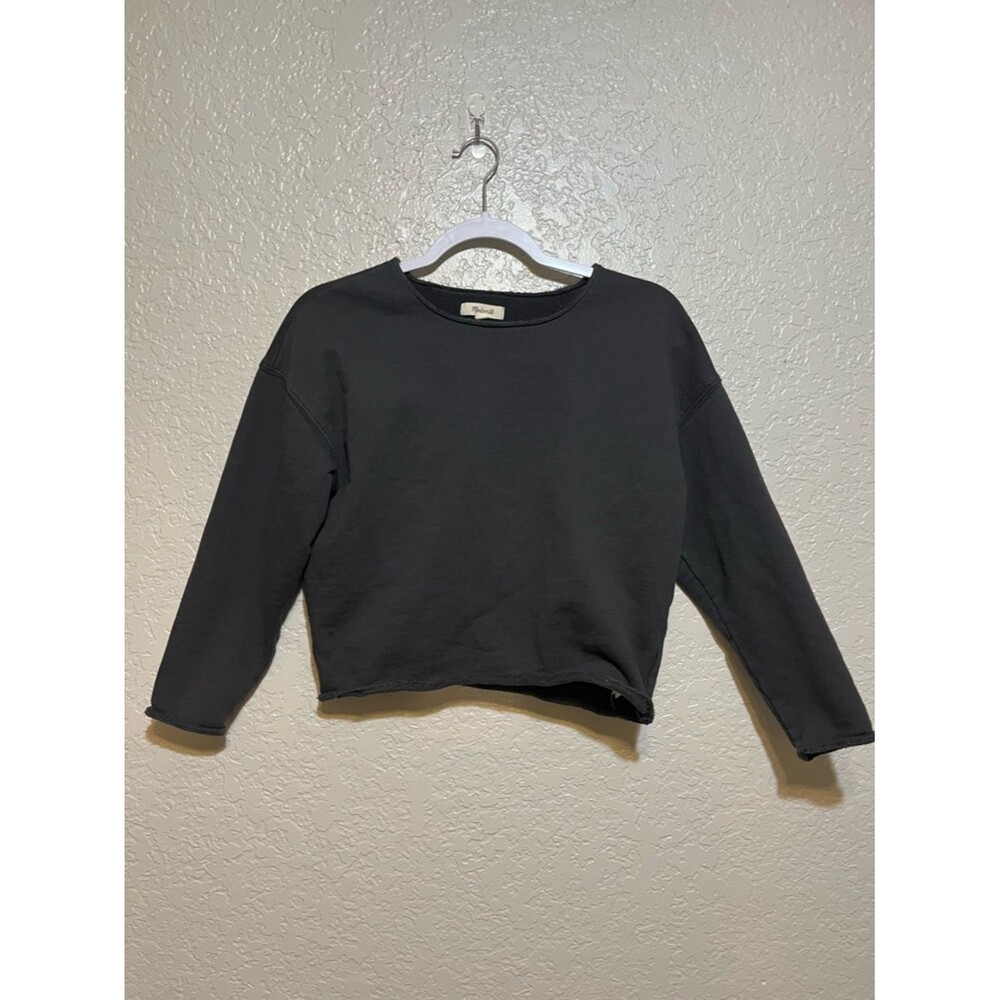 Madewell Charcoal Grey Raw-Hem Cropped Sweatshirt - Size XS